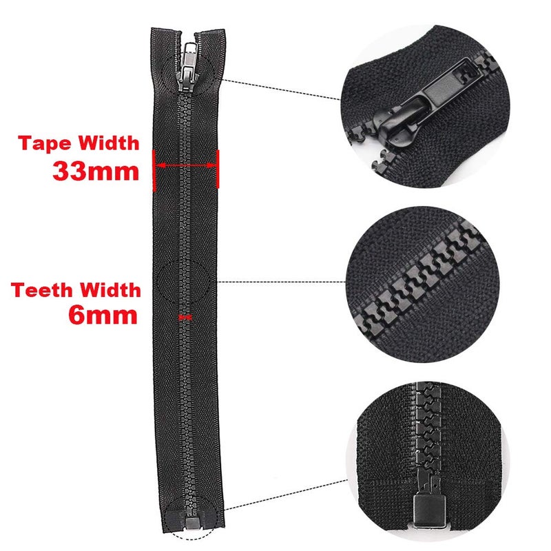 YaHoGa 2PCS #5 28 Inch Separating Jacket Zippers for Sewing Coats Jacket Zipper Black Molded Plastic Zippers Bulk (28" 2pc) - Image 3